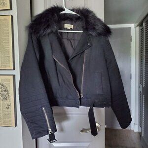 NWOT Cloth and Stone Black Faux Fur Collar Jacket